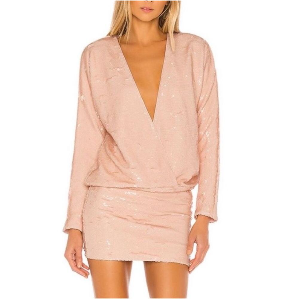NWT L'Academie Revolve The Clementine Sequin Mini Dress in "Nude" Pink Size M